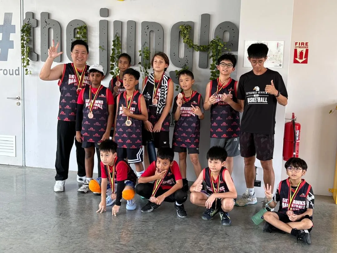 Kids competing in a basketball tournament